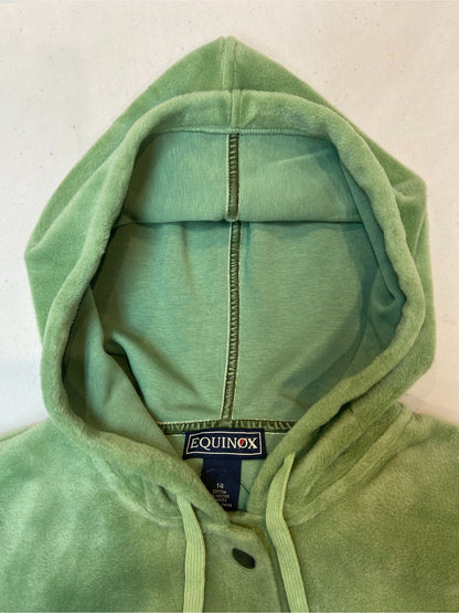 Velour hoodie with press stud placket - #533 Sage