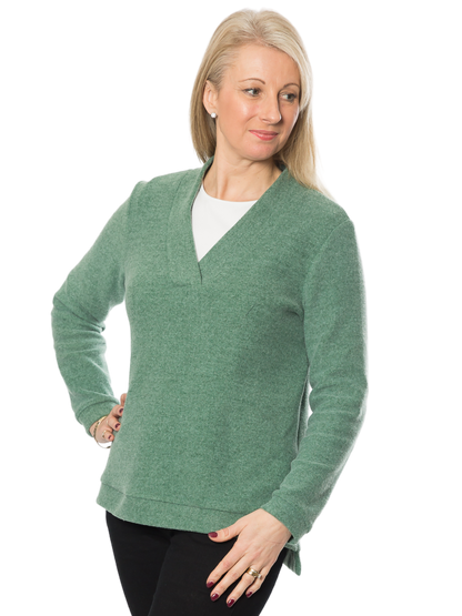 V-Neck A-line Knit sweater -  #590 Green