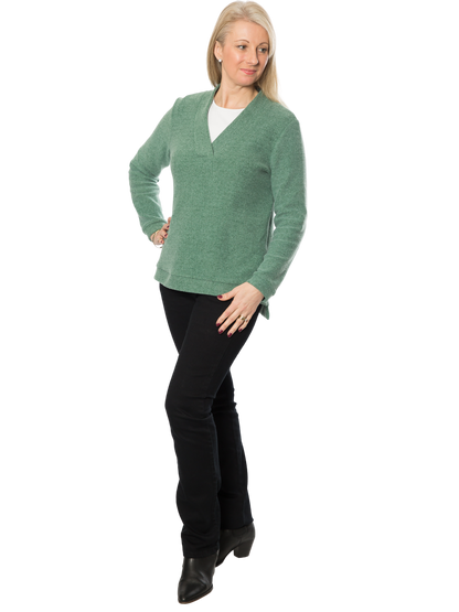 V-Neck A-line Knit sweater -  #590 Green