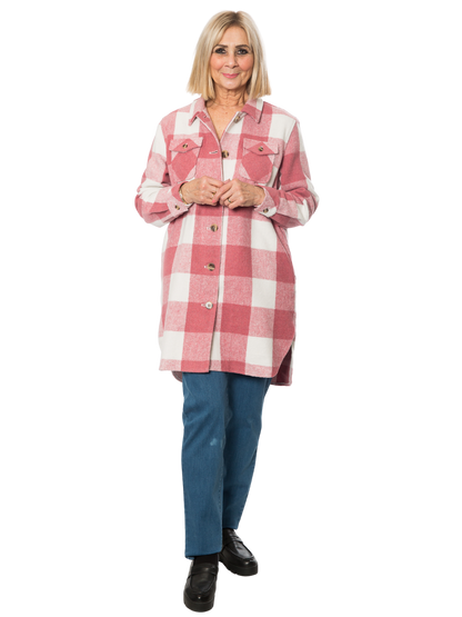 Wool Blend Check Shacket Jacket –  #9068 Pink