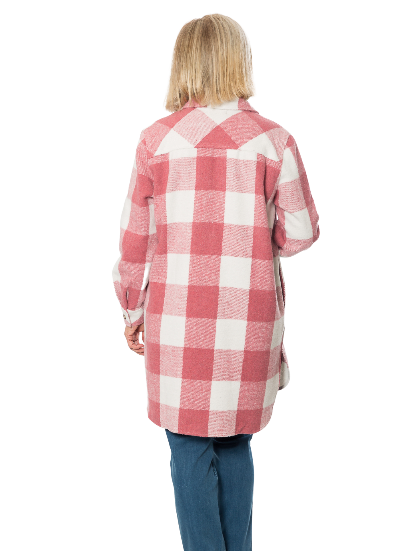 Wool Blend Check Shacket Jacket –  #9068 Pink