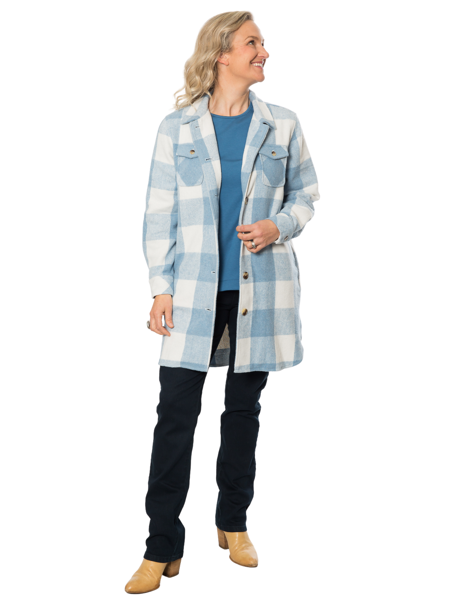 Wool Blend Check Shacket Jacket – Blue | Equinox Clothing