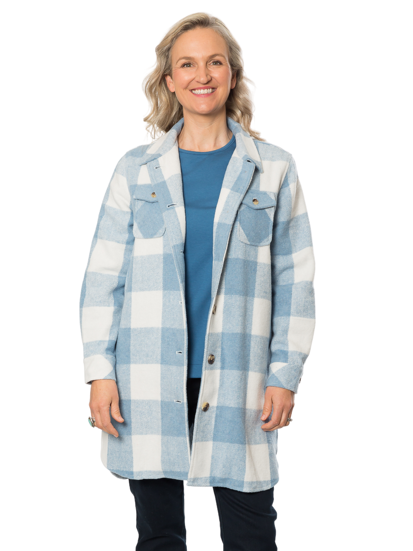 Wool Blend Check Shacket Jacket – Blue | Equinox Clothing