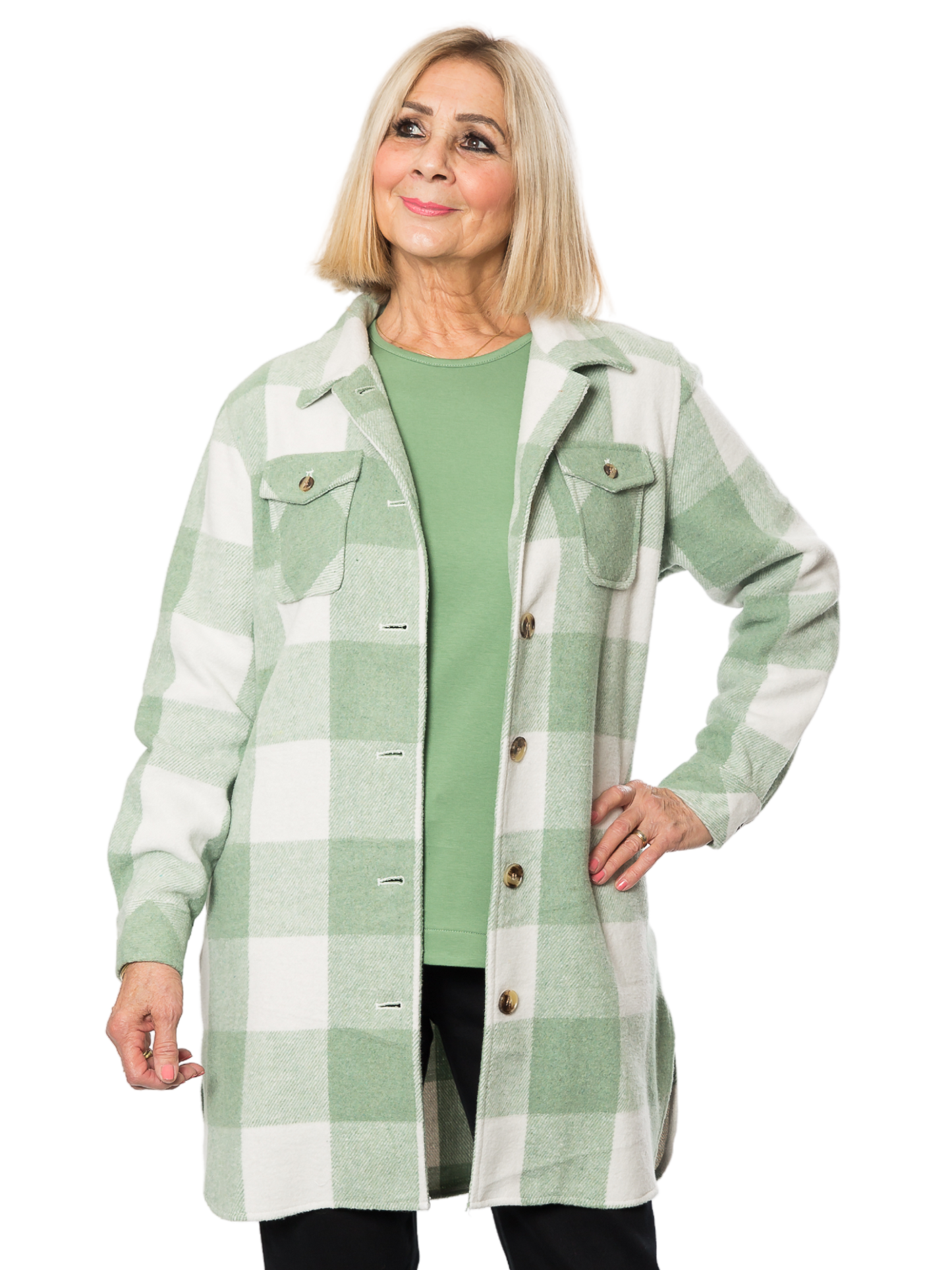Wool Blend Check Shacket Jacket – #9068 Green