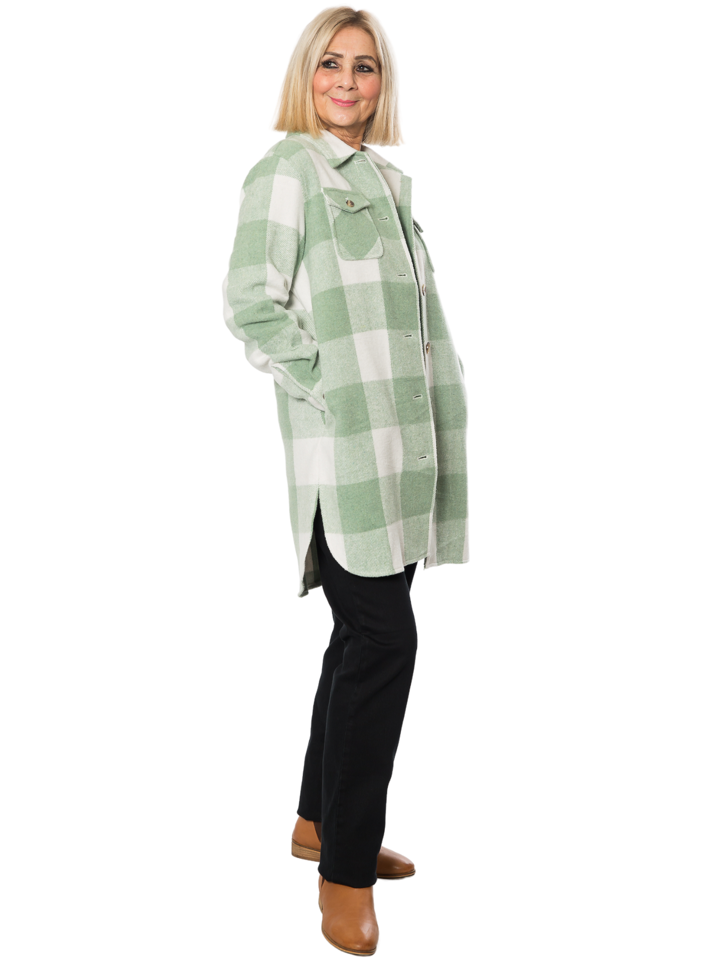 Wool Blend Check Shacket Jacket – #9068 Green