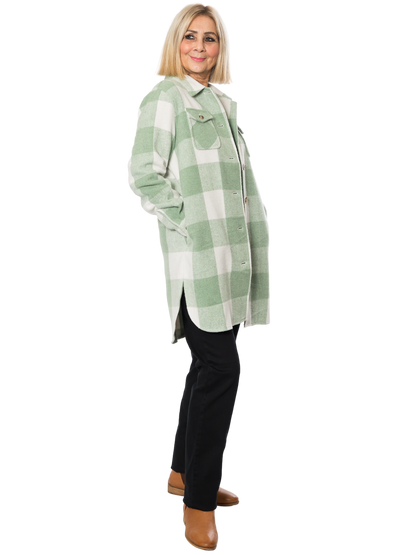Wool Blend Check Shacket Jacket – #9068 Green