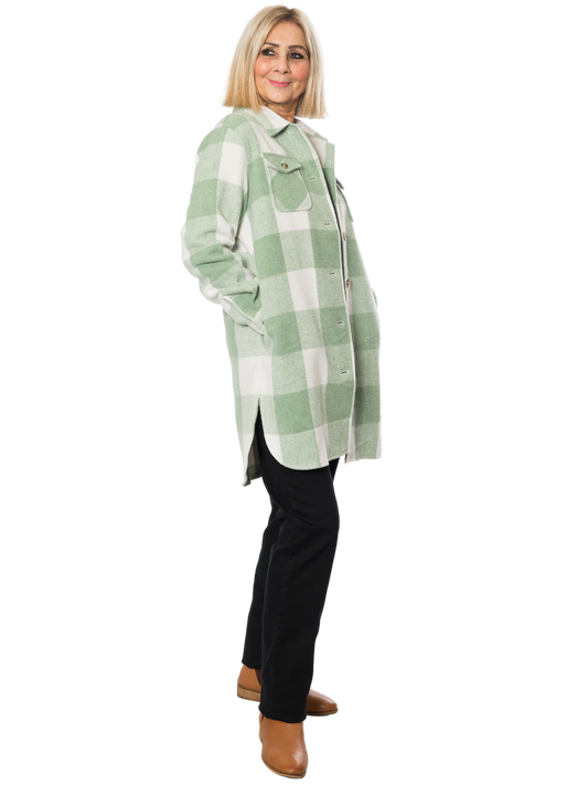 Wool Blend Check Shacket Jacket – #9068 Green