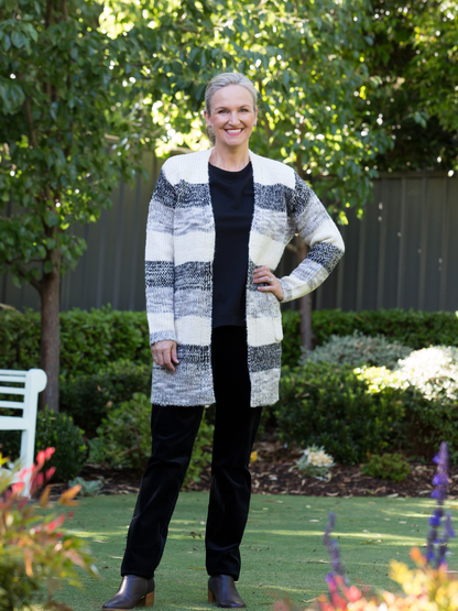 Long line Stripe cardigan #5394 Natural