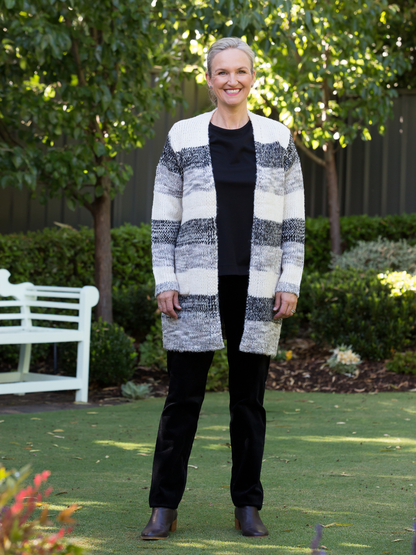 Long line Stripe cardigan #5394 Natural