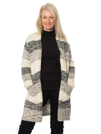 Long line Stripe cardigan #5394 Natural