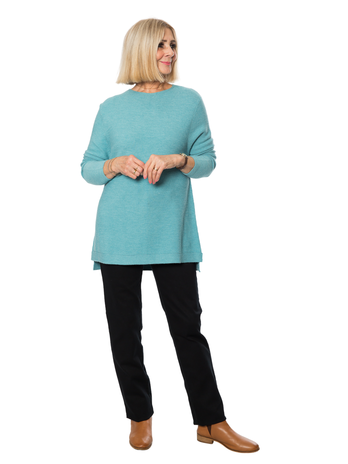 A-line round neck Knit Tunic  #5521 Sea Mist