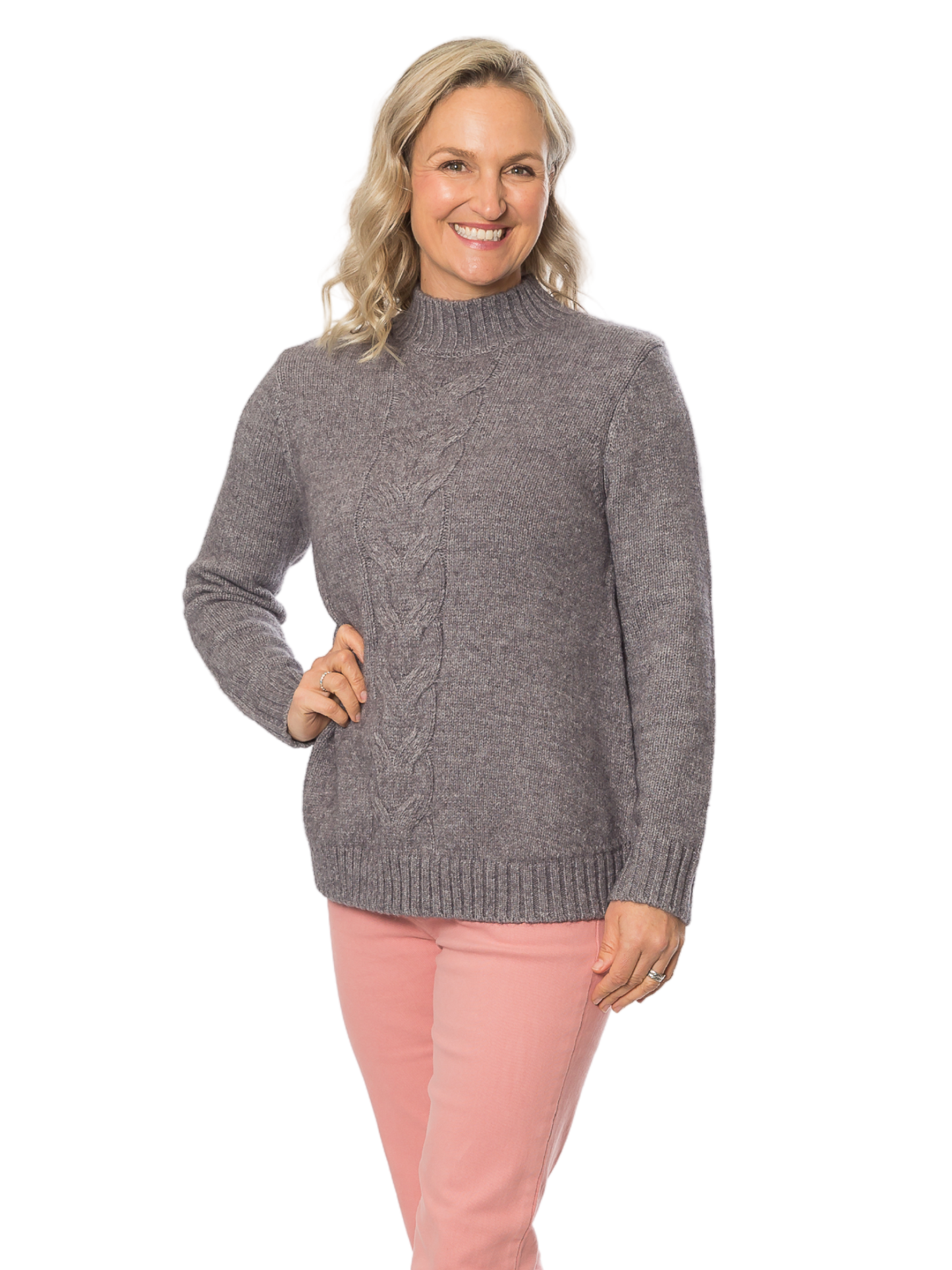 Mock Turtle neck Cable Sweater #5622 Charcoal