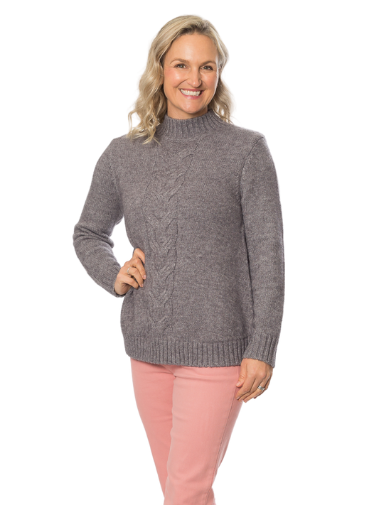 Mock Turtle neck Cable Sweater #5622 Charcoal