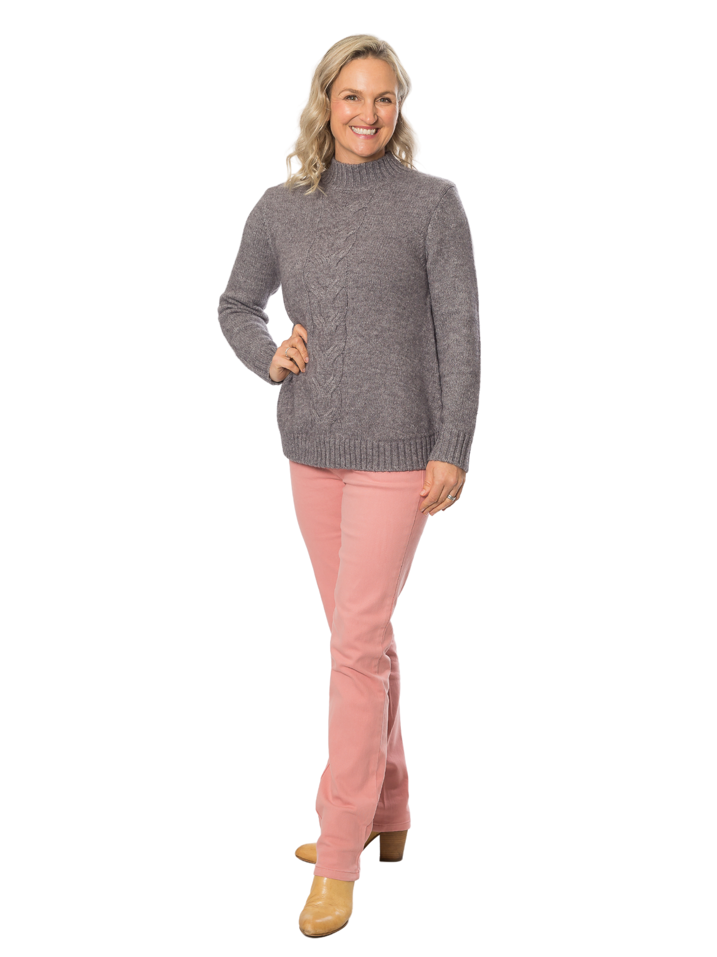 Mock Turtle neck Cable Sweater #5622 Charcoal