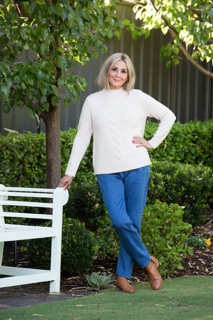 Mock Turtle Neck Cable Sweater #5622 Natural