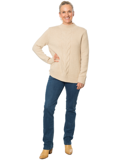 Mock Turtle Neck Cable Sweater #5622 Natural