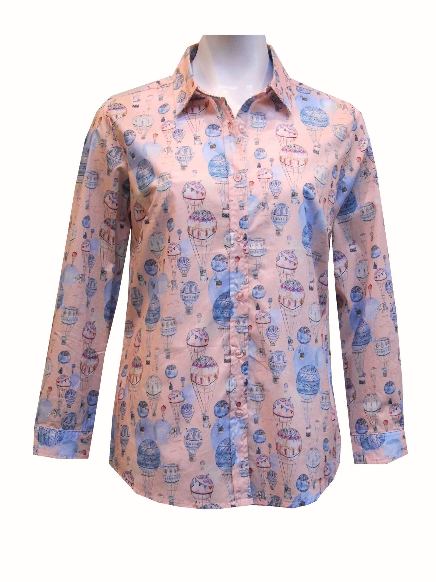 Pure 100% Cotton Long Sleeve Hot Air Balloon Print Shirt #3275 Pink