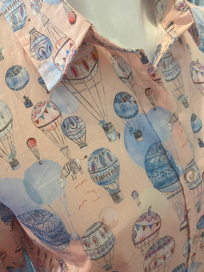 Pure 100% Cotton Long Sleeve Hot Air Balloon Print Shirt #3275 Pink