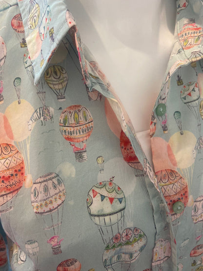 Pure 100% Cotton Long Sleeve Hot Air Balloon Print Shirt #3275 Blue
