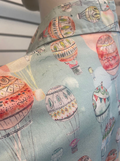 Pure 100% Cotton Long Sleeve Hot Air Balloon Print Shirt #3275 Blue