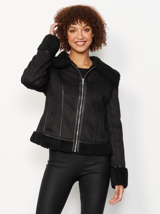 Caju Sherpa Suede Zip through Jacket #CZ641 - Black