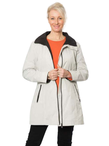 Waterproof Thigh Length Jacket with Removable Hood #9006 - Silver