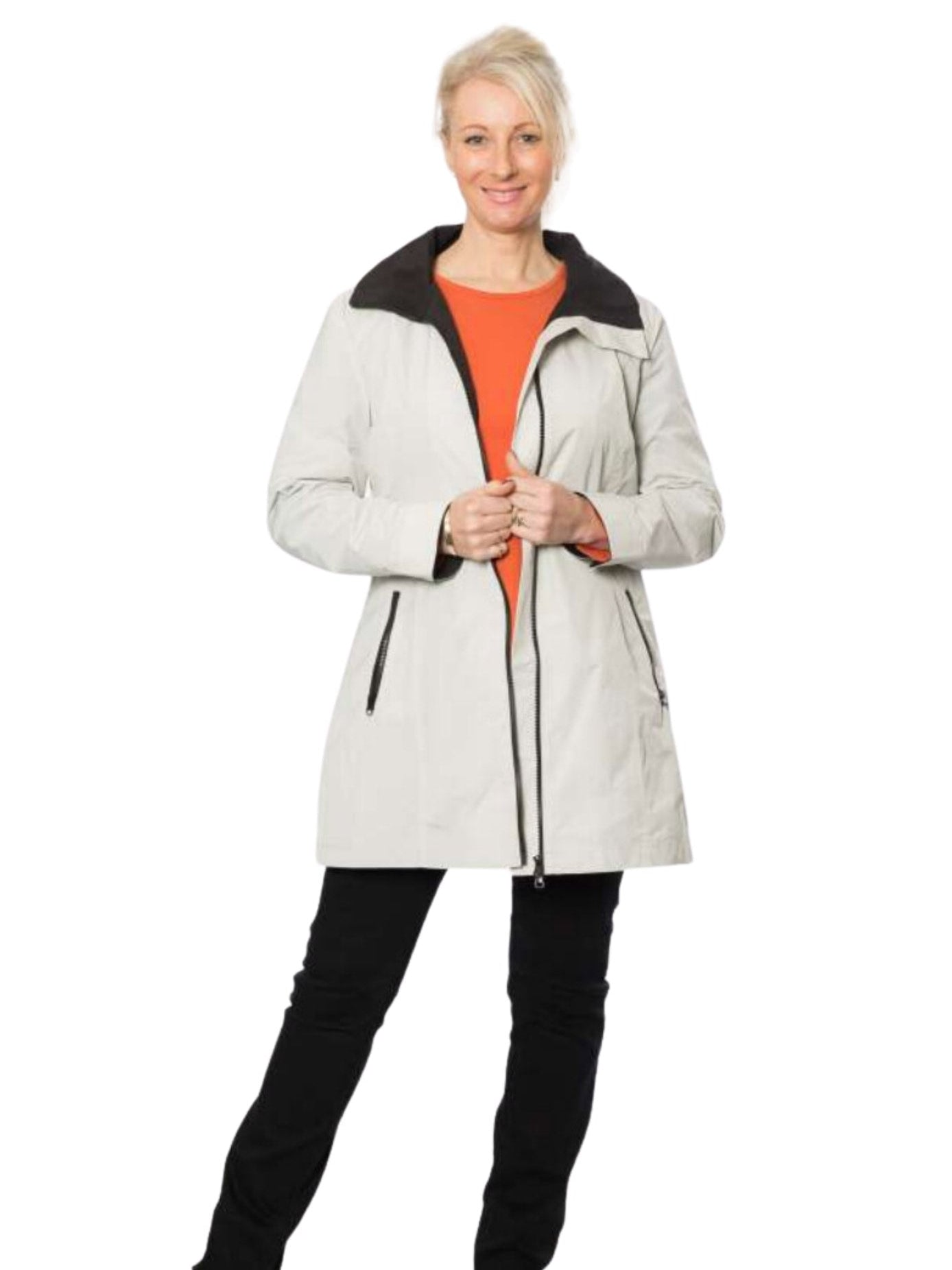 Waterproof Thigh Length Jacket with Removable Hood #9006 - Silver
