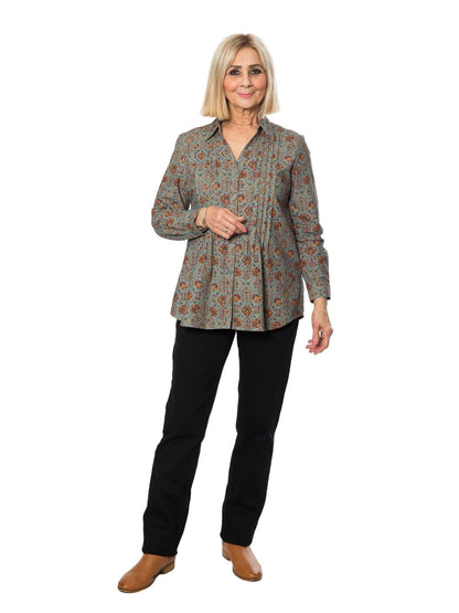 Pure 100% Cotton Long Sleeve Antique Print Shirt #3970