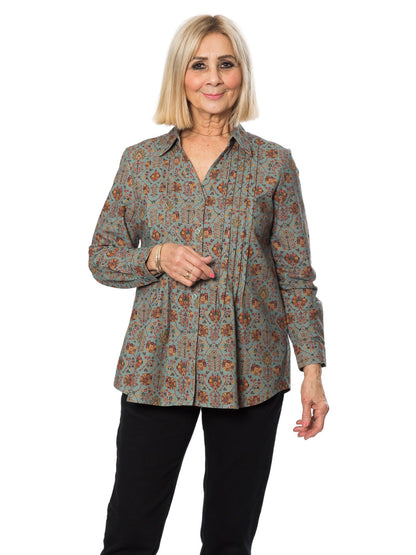 Pure 100% Cotton Long Sleeve Antique Print Shirt #3970
