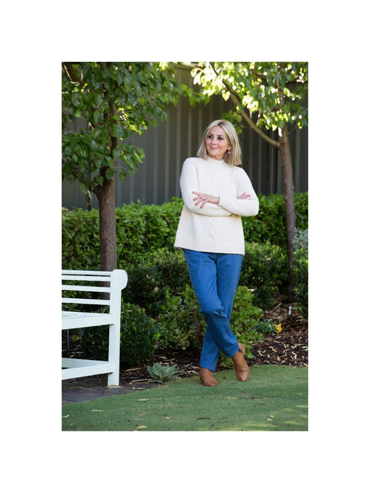 Flat Front Pull-on Capri Stretch Denim Jean #6920 Stonewash