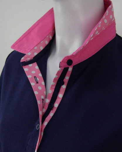 Short sleeve cotton piquet polo with contrast collar and spot trim #26 Navy