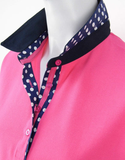 Short sleeve cotton piquet polo with contrast collar and spot trim #26 Pink