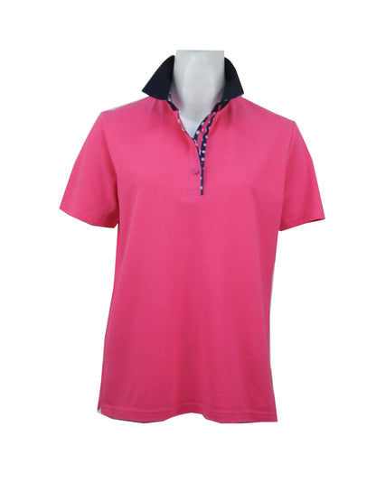 Short sleeve cotton piquet polo with contrast collar and spot trim #26 Pink