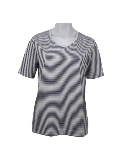 Short sleeve stretch cotton tee with rounded V-neck #143 White/Black
