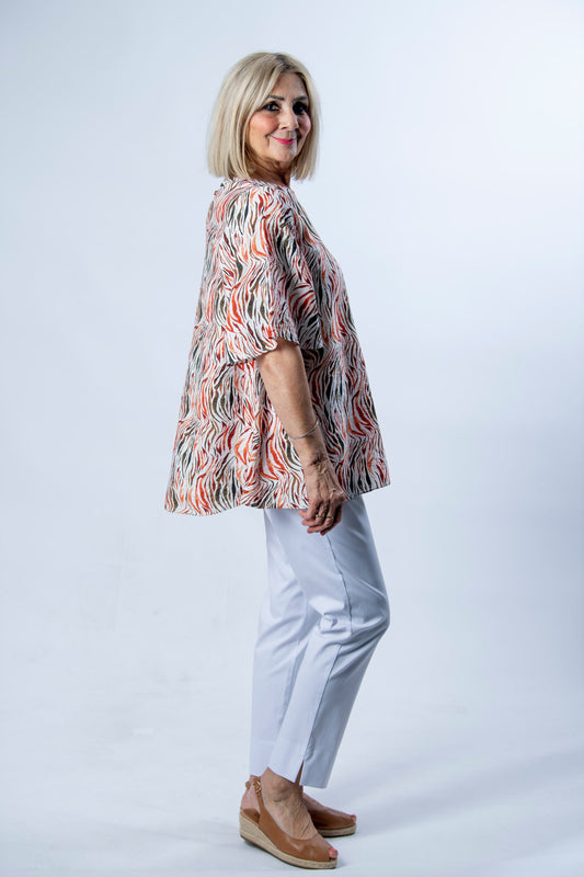 CORFU Relaxed Swing printed top with Bell Sleeve #CF6502 - Wild print