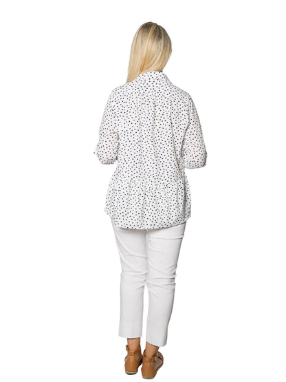 CORFU Relaxed, Panelled Spot Pint Shirt with Roll-up Tab Sleeves #CF6387 - White/Navy Spot