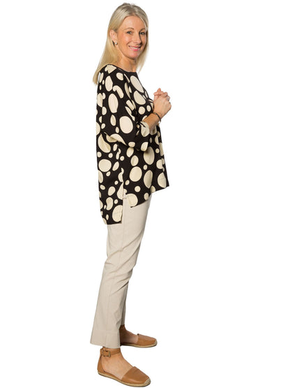 Half Sleeve Spot print Hi-Lo Tunic #453 - Black/Sand