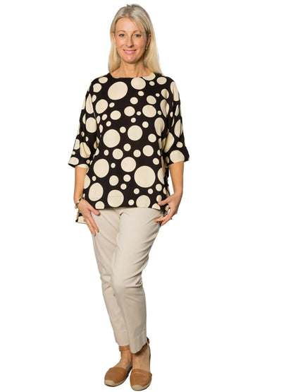 Half Sleeve Spot print Hi-Lo Tunic #453 - Black/Sand