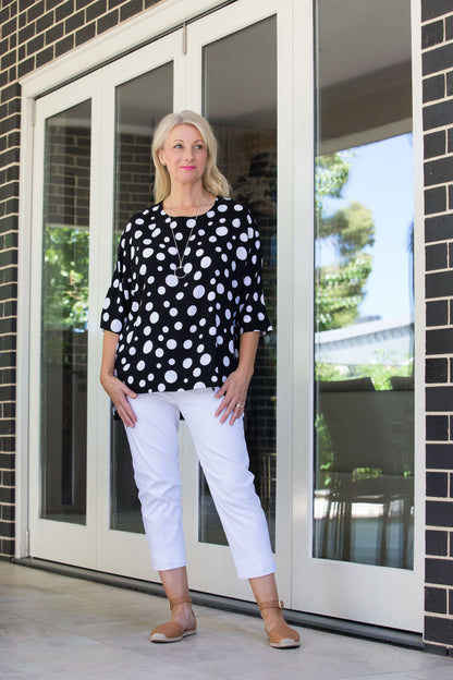 Half Sleeve Spot print Hi-Lo Tunic #453 - Black/Sand