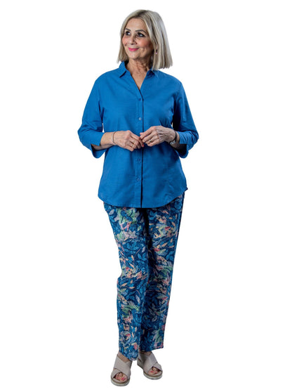 Semi-Fitted Linen Blend  3/4 sleeve shirt #3330 - Blue
