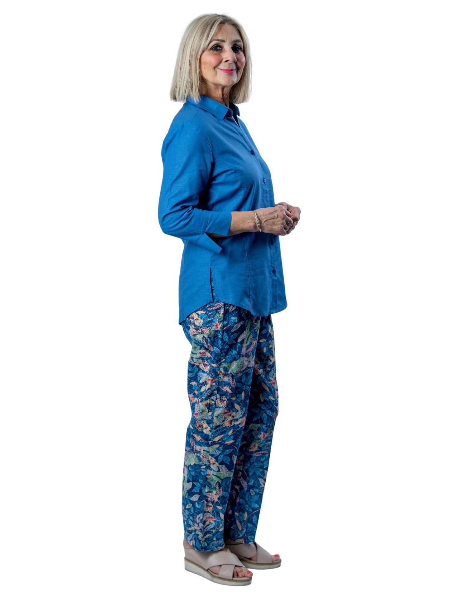 Semi-Fitted Linen Blend  3/4 sleeve shirt #3330 - Blue