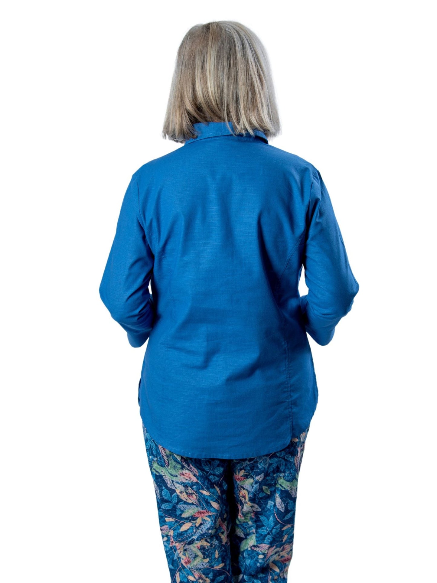 Semi-Fitted Linen Blend  3/4 sleeve shirt #3330 - Blue