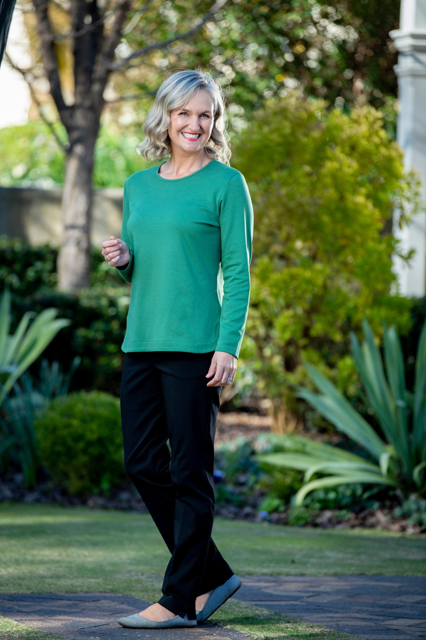 Pure Cotton Long Sleeve Crew Neck Top #108 Green