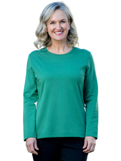 Pure Cotton Long Sleeve Crew Neck Top #108 Green