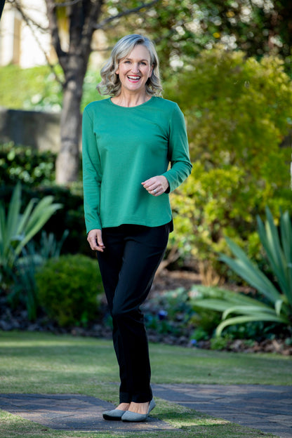 Pure Cotton Long Sleeve Crew Neck Top #108 Green