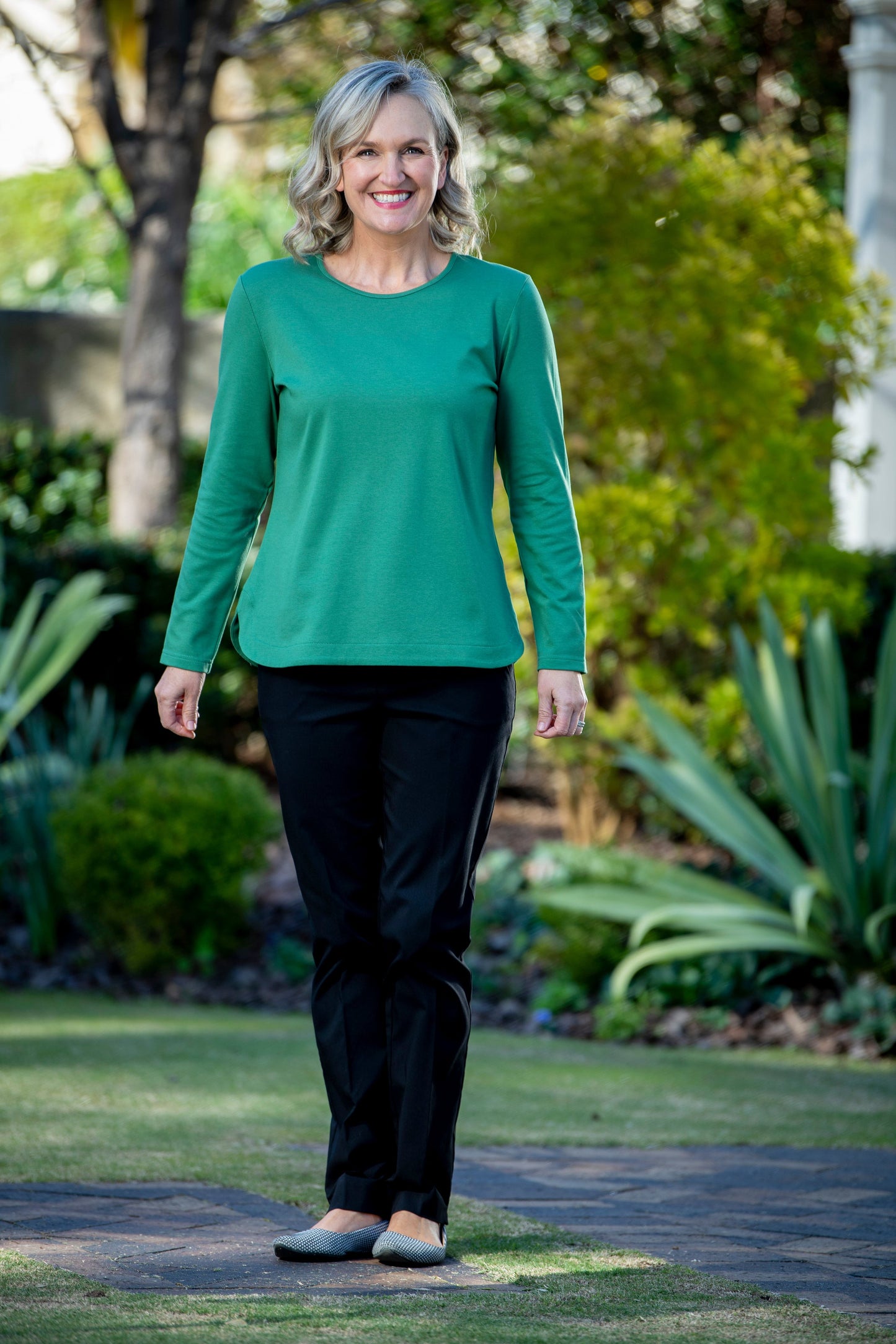 Pure Cotton Long Sleeve Crew Neck Top #108 Green