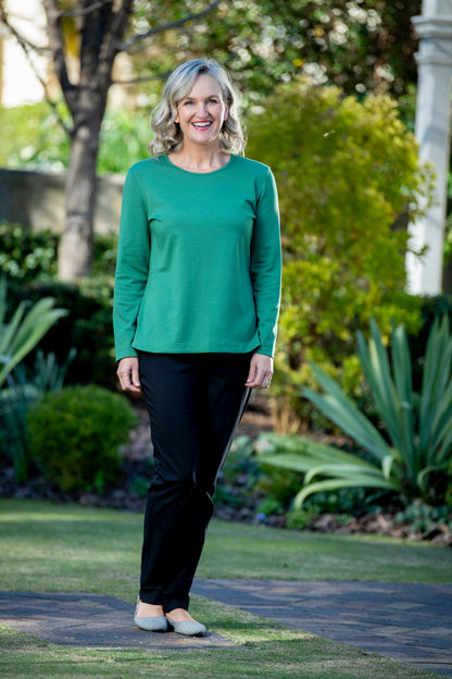 Pure Cotton Long Sleeve Crew Neck Top #108 Green