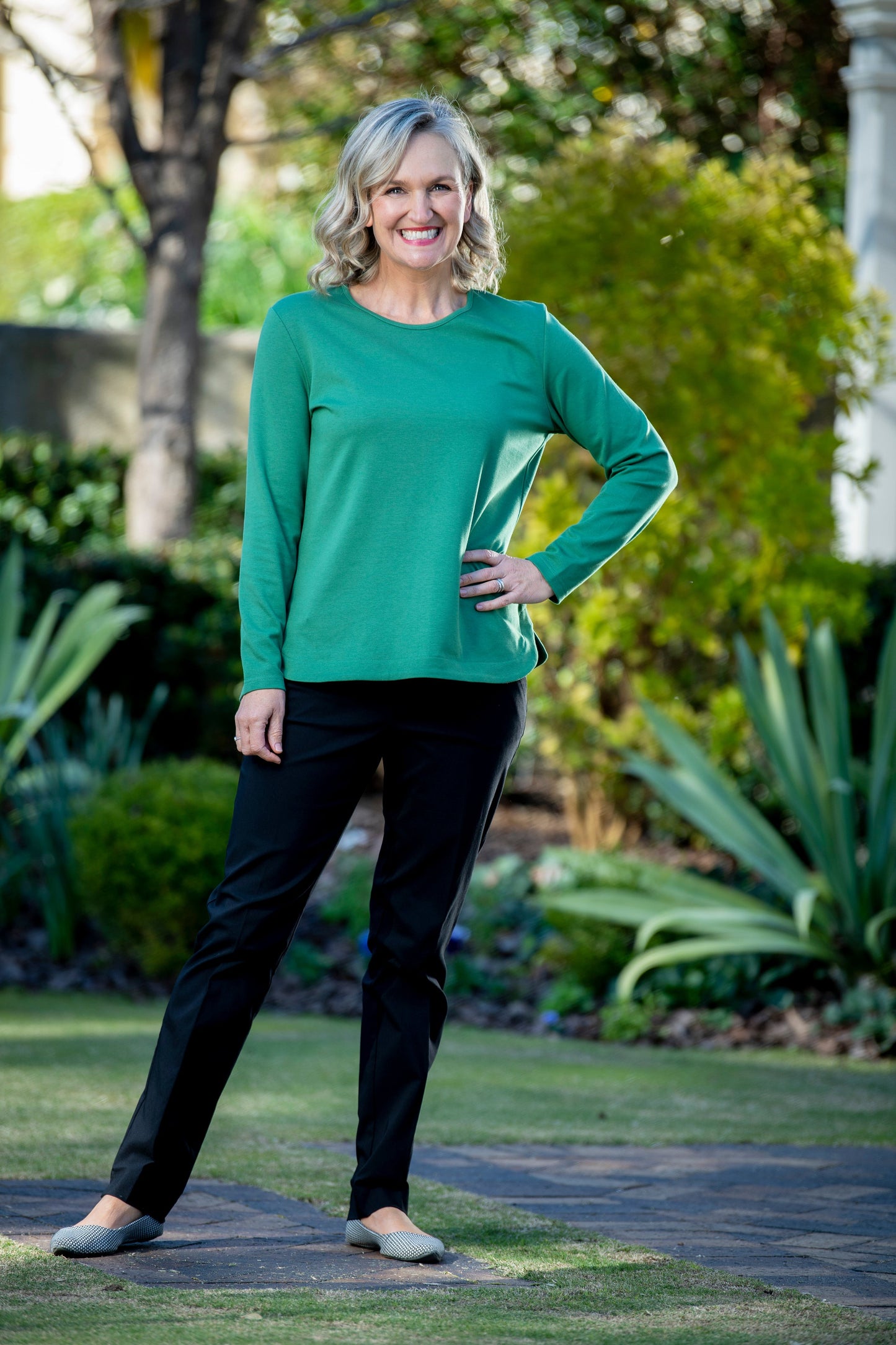 Pure Cotton Long Sleeve Crew Neck Top #108 Green