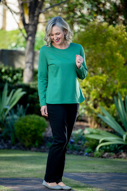Pure Cotton Long Sleeve Crew Neck Top #108 Green