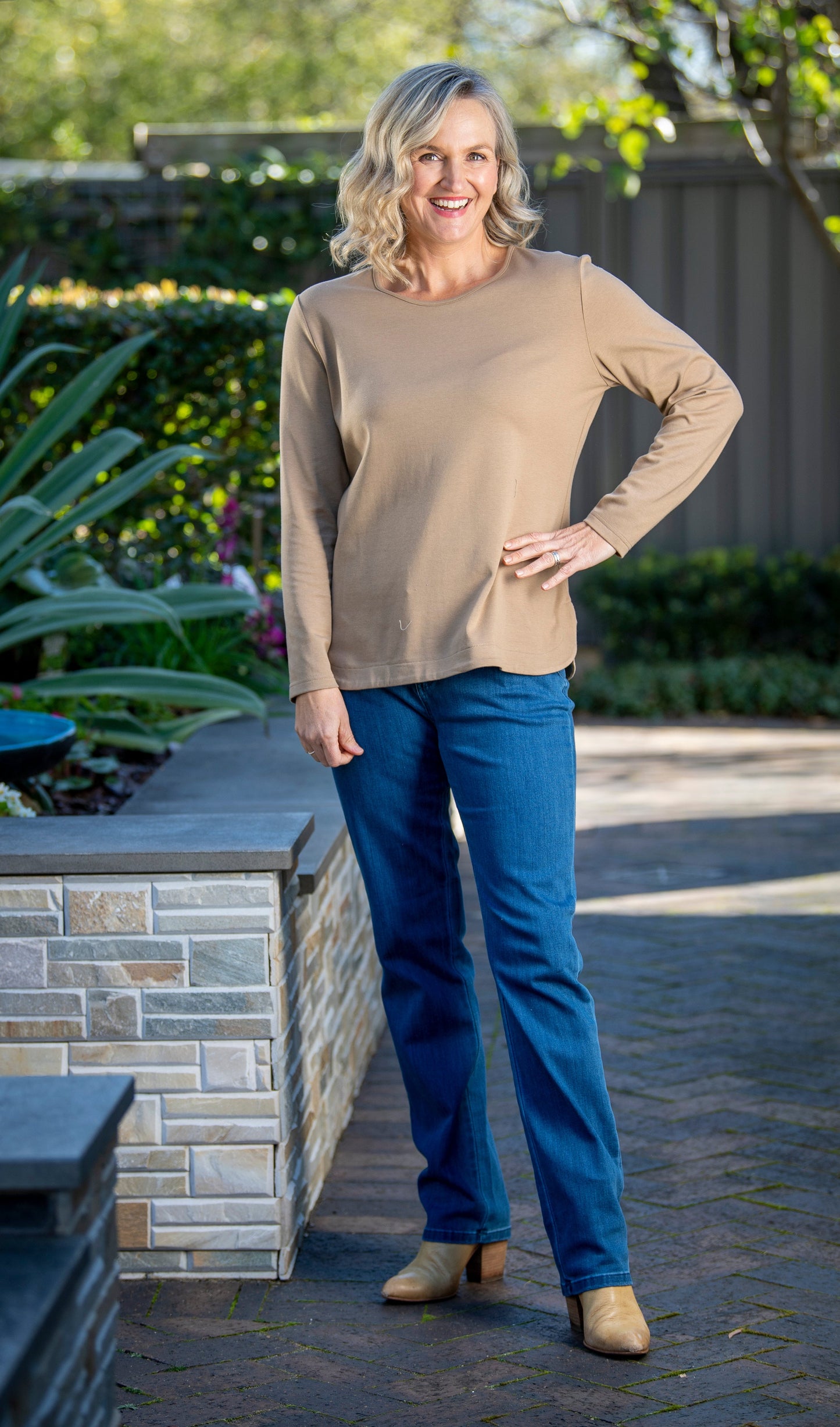 Pure Cotton Long Sleeve Crew Neck Top #108 Latte